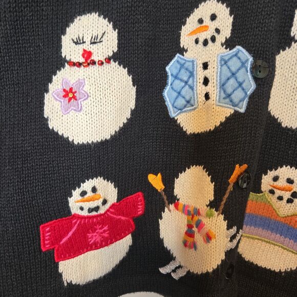 Susan Bristol Womens Cardigan Size Small Vintage Hand Embroidered Winter Snowman - Picture 11 of 15